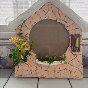 Charming Cottage Mixed Media Art with Green and Tan Accents